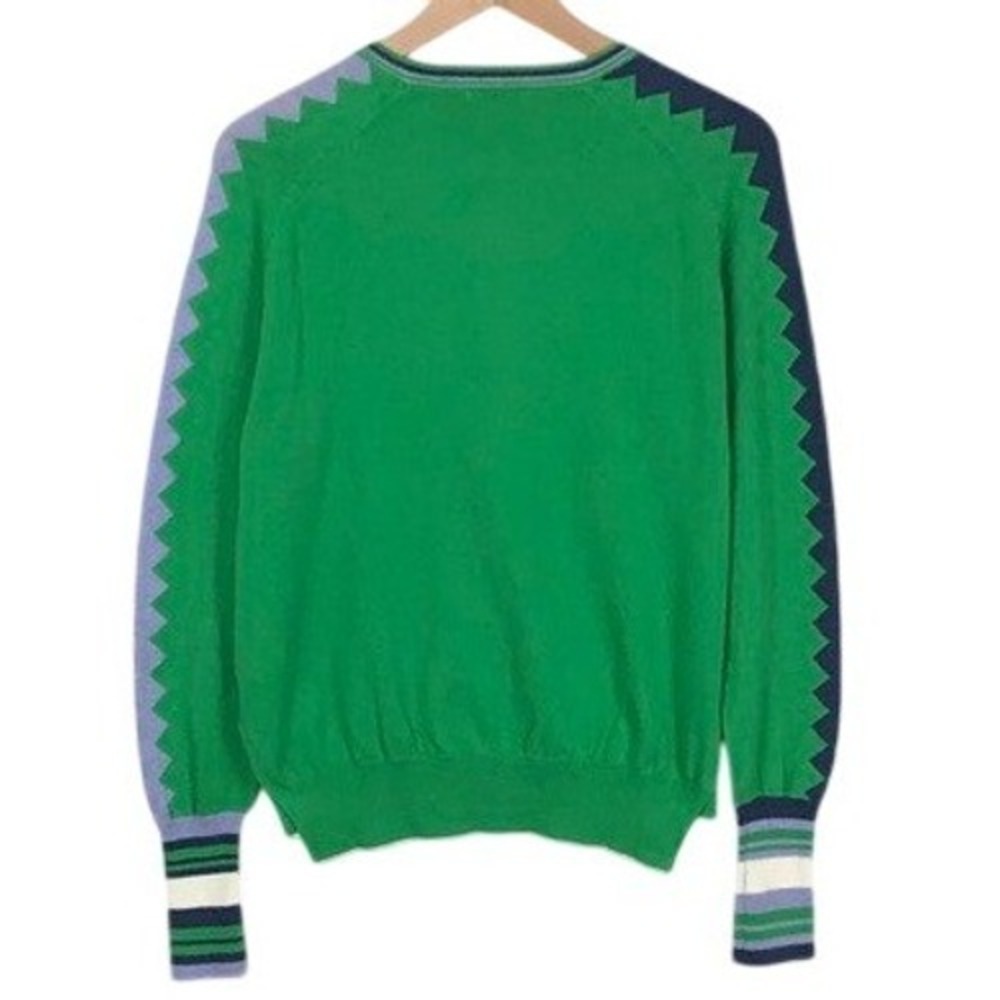 Zaket & Plover Cashmere Cotton Zigzag Intarsia Cardigan Sweater Women's L Green - Picture 2 of 11